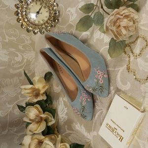 Metaphor Denim Women's Ballet Flat Shoes Embroidered Pink Cherry Blossom Flowers